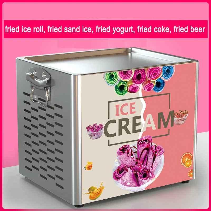 Mesin Gulung Es Krim Goreng Komersial 330W Panci Persegi Tunggal Baja Tahan Karat Pembuat Bubur Es Krim Rumah