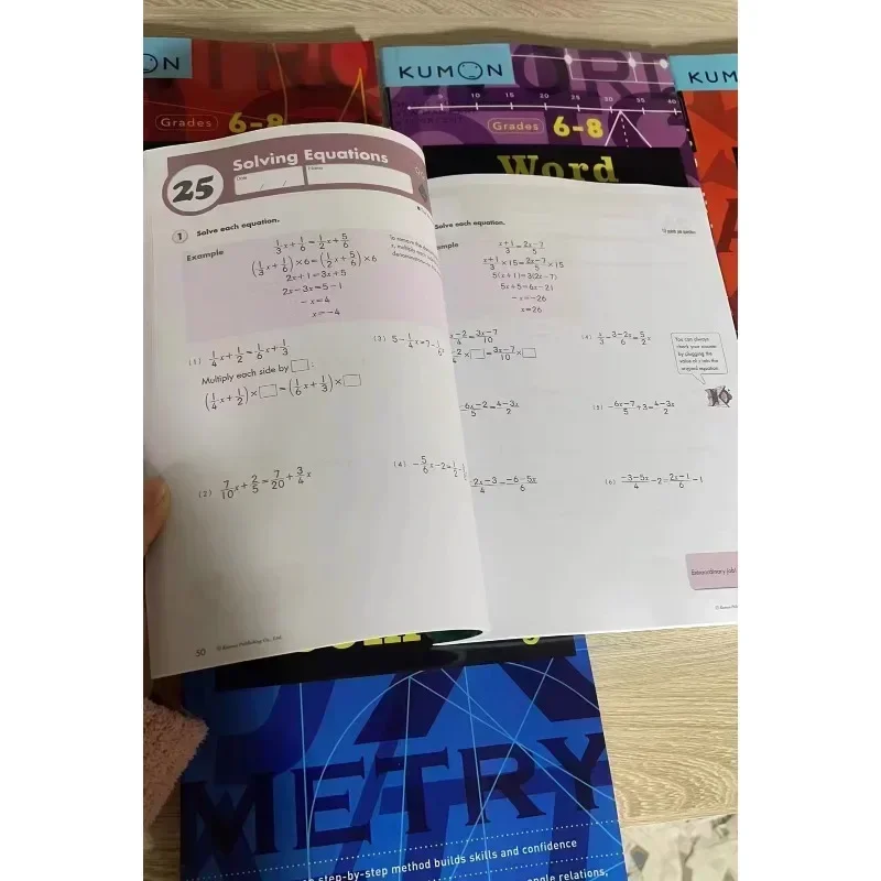 Books of5 Books/Set Kumon GEOMETRY Junior High Middle School Math Workbook Mathematics Exercise Practice Grade 6-8 for Age 10-15