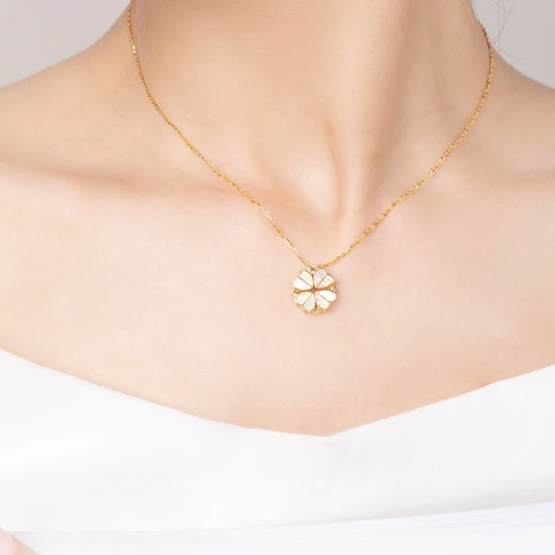 s925 sterling silver necklace women's mother-of-pearl four-leaf clover sweater chain love pendant