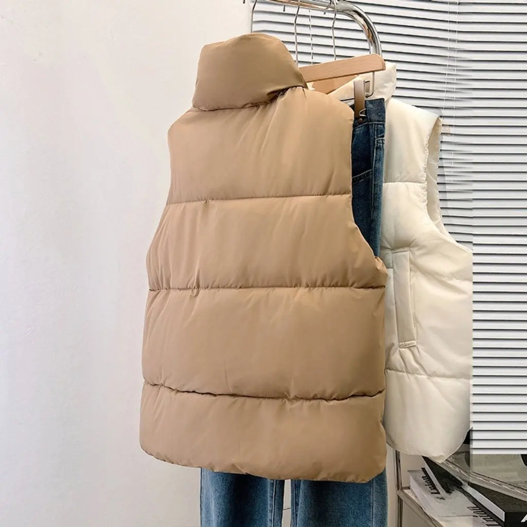 

Korean Style Women's Winter Loose down Cotton Vest Sleeveless Outwear for Chubby Girls