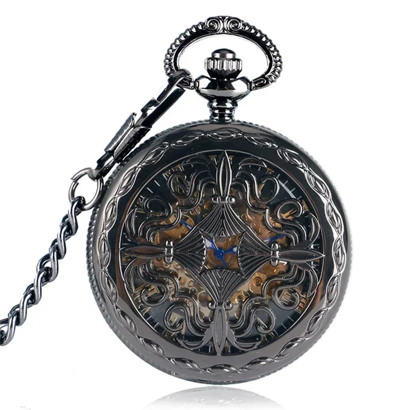 Antique Hollow Out Chinese Knot Mens Womens Auto Mechanical Pocket Watches Roman Numeral Dial Pendant Chain Relgio de bolso