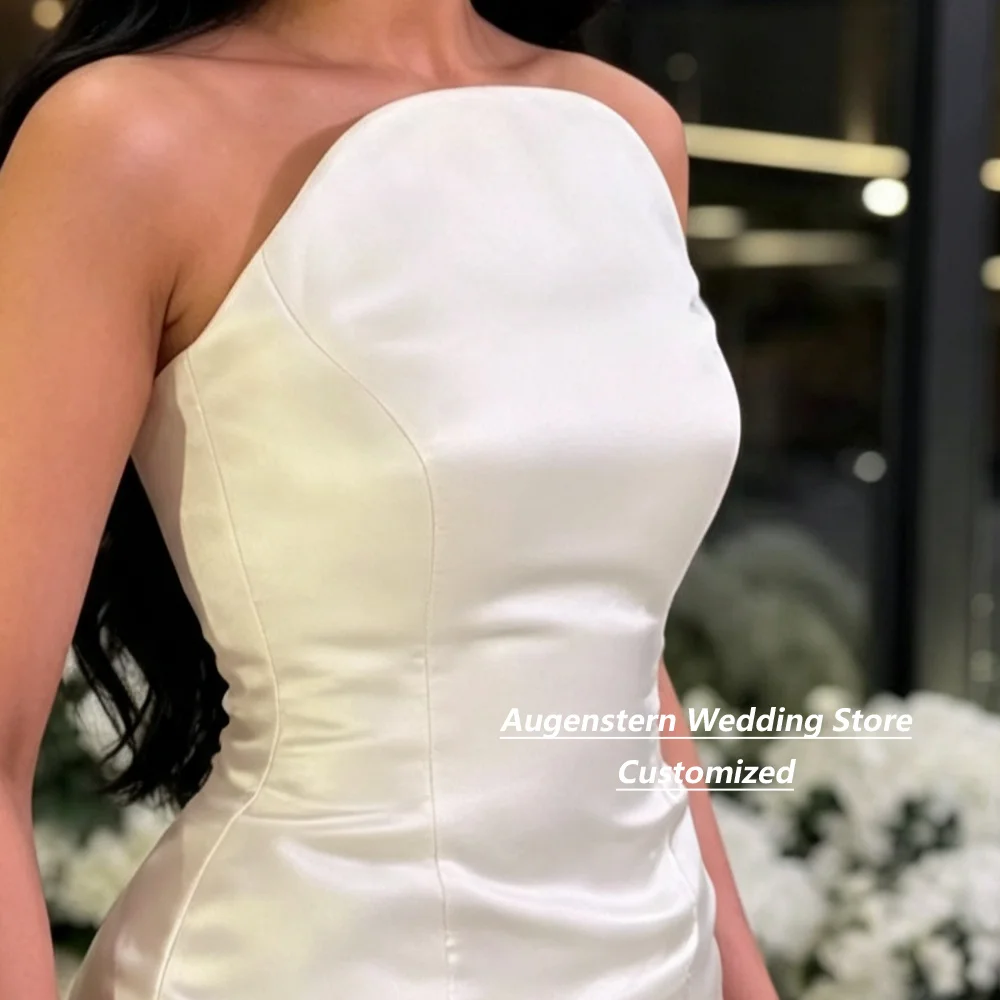 Customized White Satin Strapless Tiered Tulle Mother Of The Bride Gown Beaded Ruffle Skirt For Wedding Formal Party Plus Size view 4