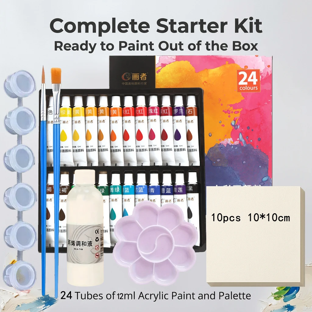 12/18/36 Colors 12ml Watercolor Paint Set with Palette 10 Sheets Watercolor Paper 2 Oil Painting Brushes Acrylic Mixing Liquid P