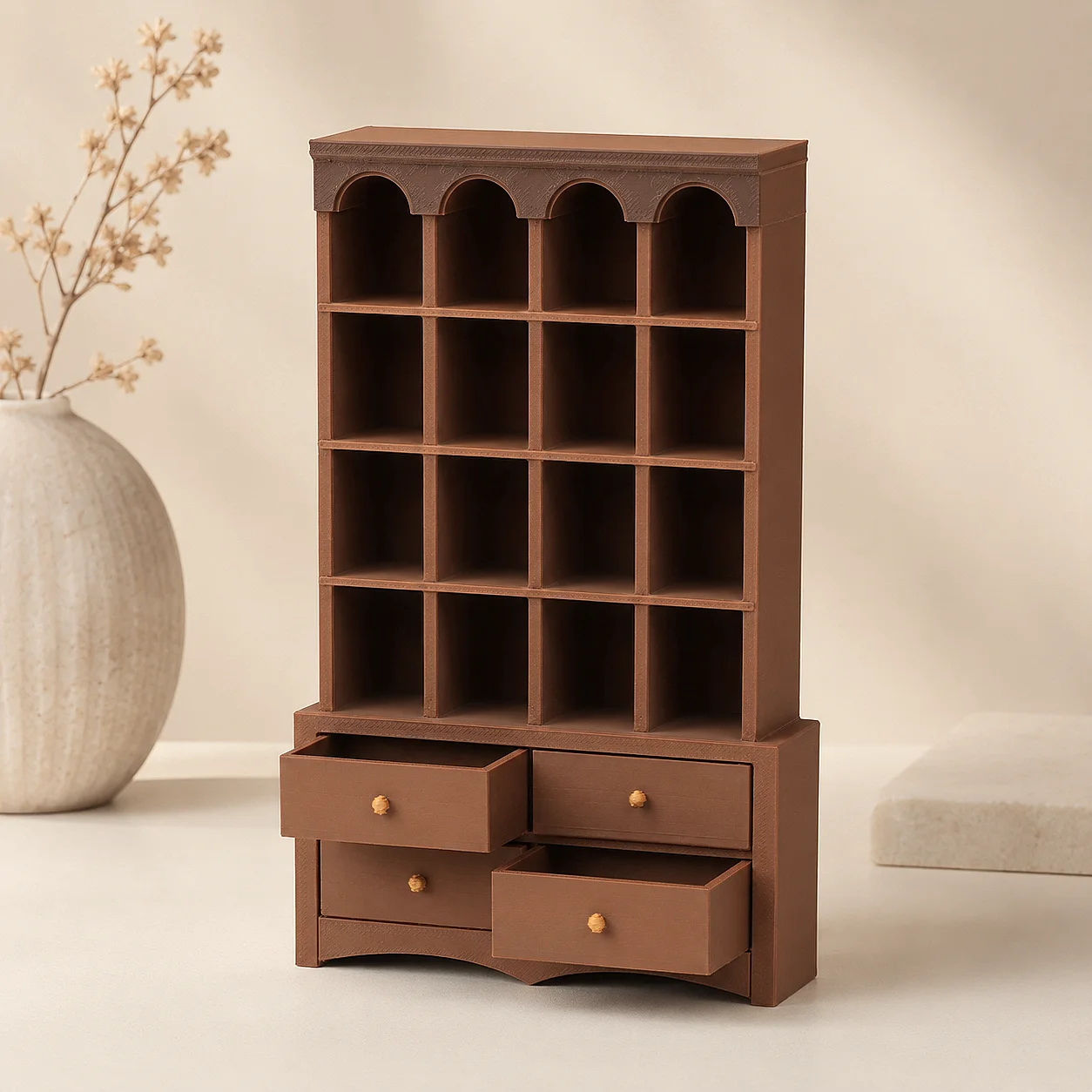 Dollhouse Furniture, Miniature Furniture, Dollhouse Miniature Models, 1:12 Scale French Vintage Bookshelf, Multi-Compartment Display Bookcase with 4 Drawers, Made of Pla Material, Not Wood, for Dollhouse Study Room, Li