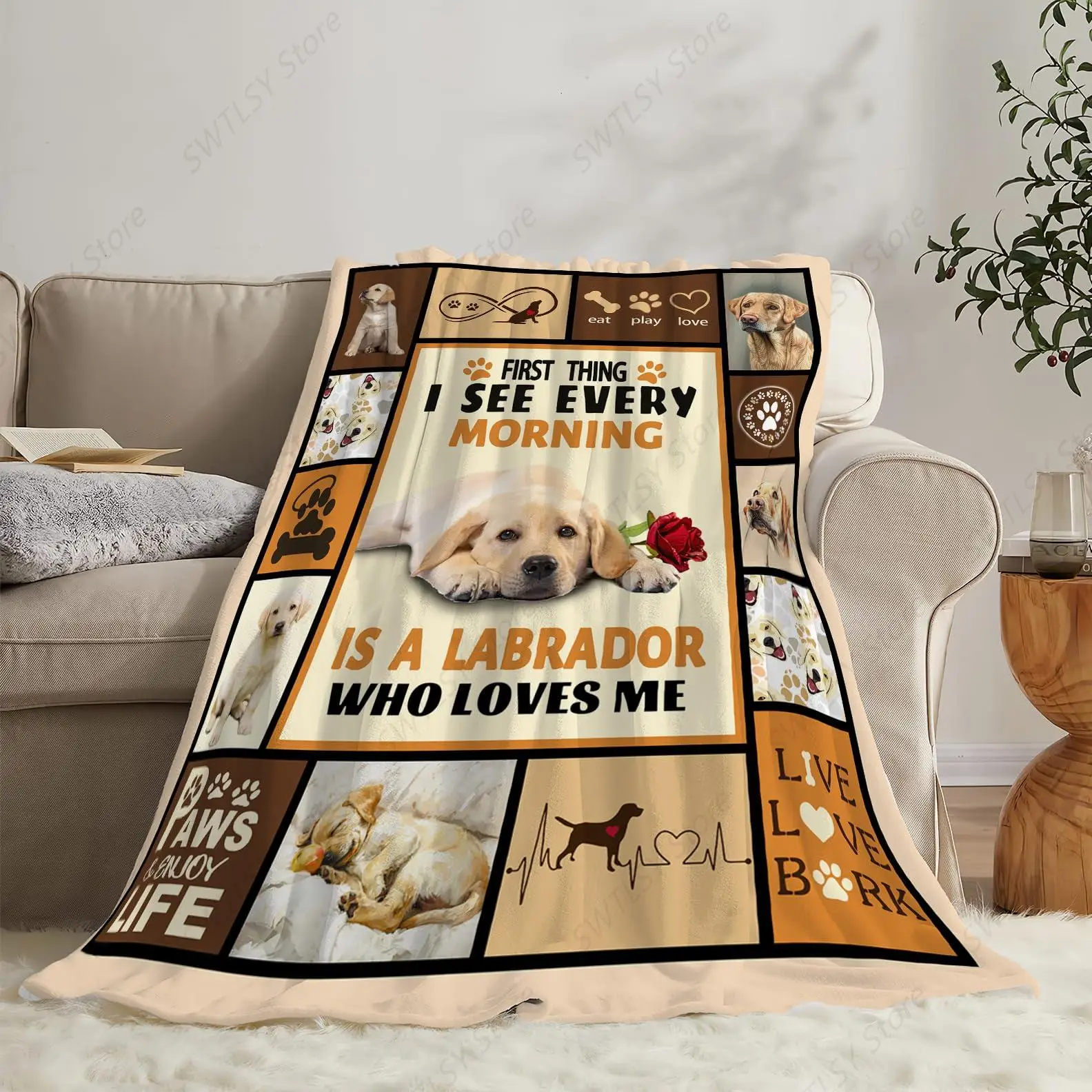 Labrador Dog Print Blanket Best Dog Pet Animal Throw Blankets for Couch Sofa Stuff Decor Gifts Lightweight Soft Cozy Fleece