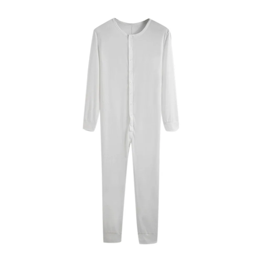 Men's Jumpsuit Pajamas Homewear Solid Color Long Sleeve Comfortable Sleepwear Button Leisure Men Rompers Nightwear S-5XL