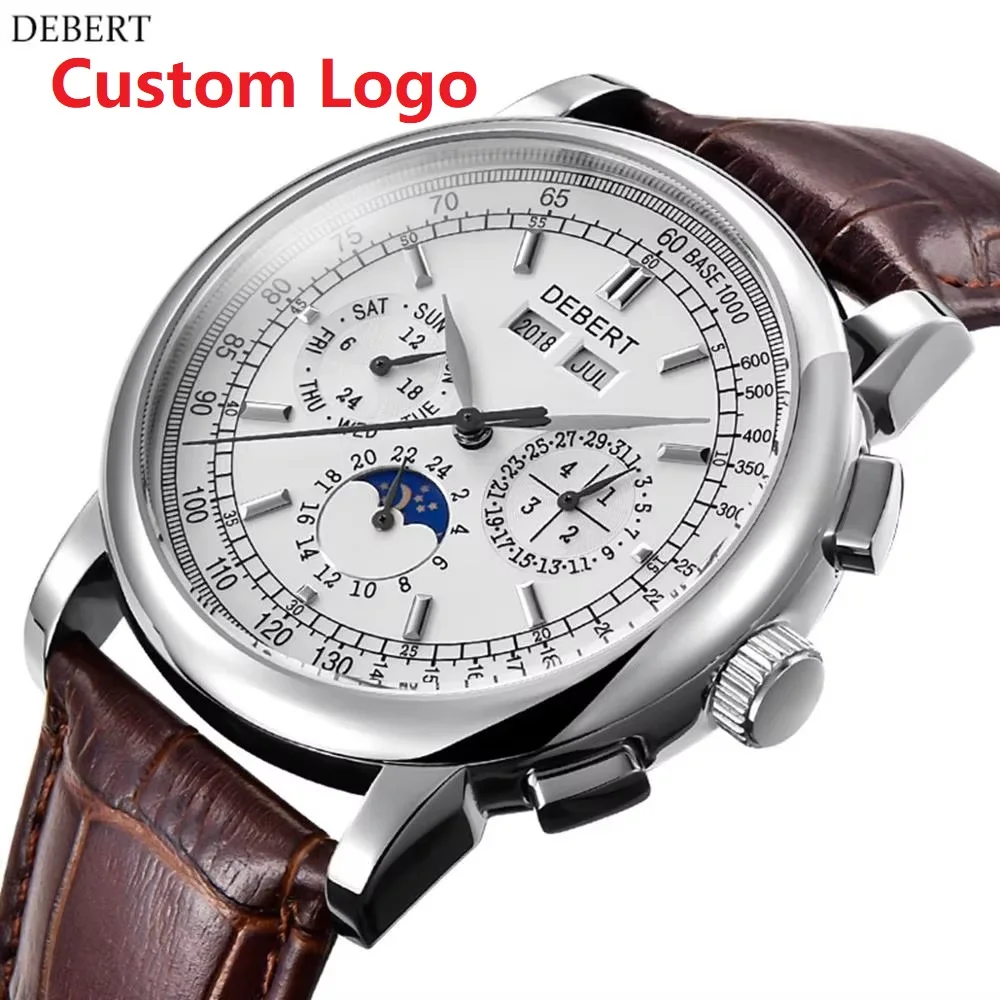 42mm Automatic Mechanical Waterproof Watch Men's Watch Sapphire Mirror Stainless Steel Shell Moon Phase Leather Watch Band