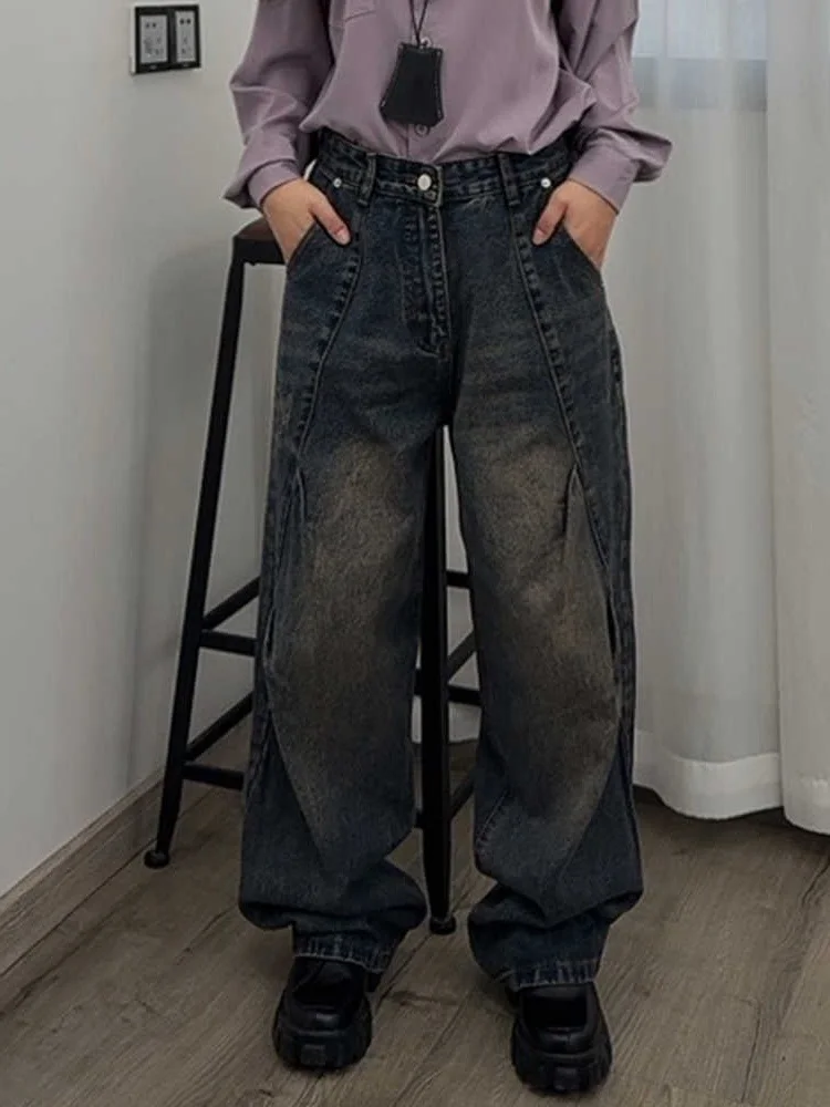 

Loose American Retro Denim Jeans High Waist Long Trousers Slimming Wide Leg Pants for Men And Women Spring Autumn Fashion