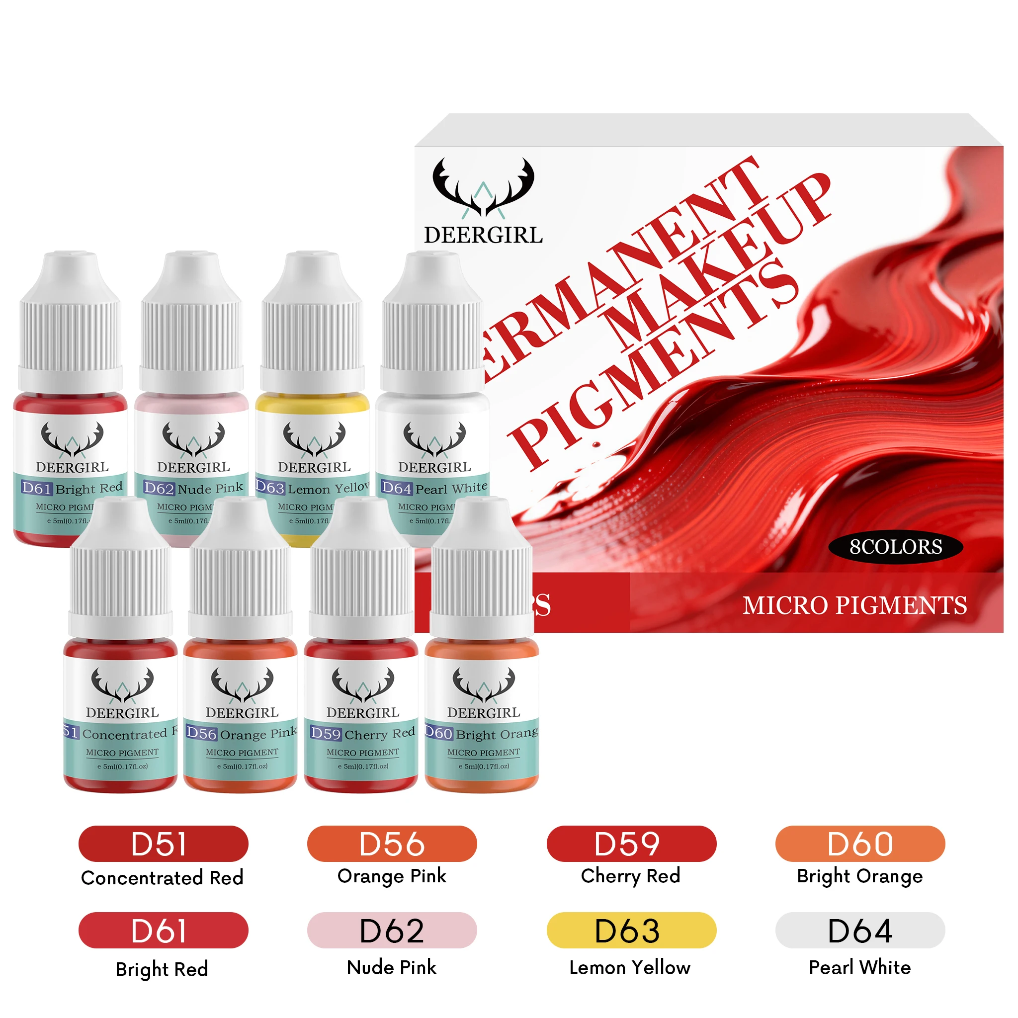 

8PCS 5ML Permanent Makeup Pigment Eyebrows Tattoo Ink Kit 8 Colors Lip PMU Pigment Tattoo Ink For Nano Lips Microblading Pigment