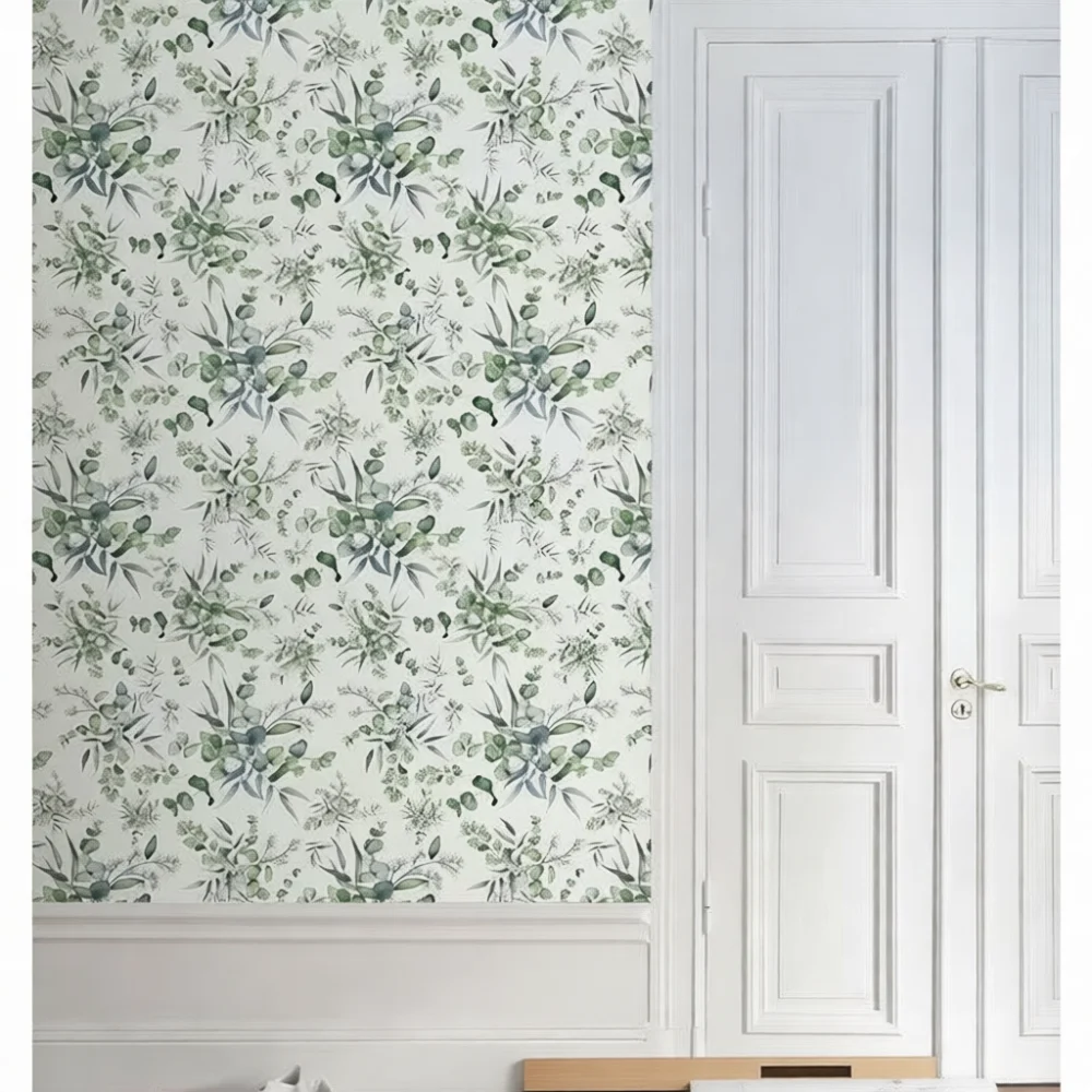 Decorative Eucalyptus Wallpaper Peel And Stick PVC Wall Paper Green Leaf Sticker For Home Bedroom Interior Decoration Art