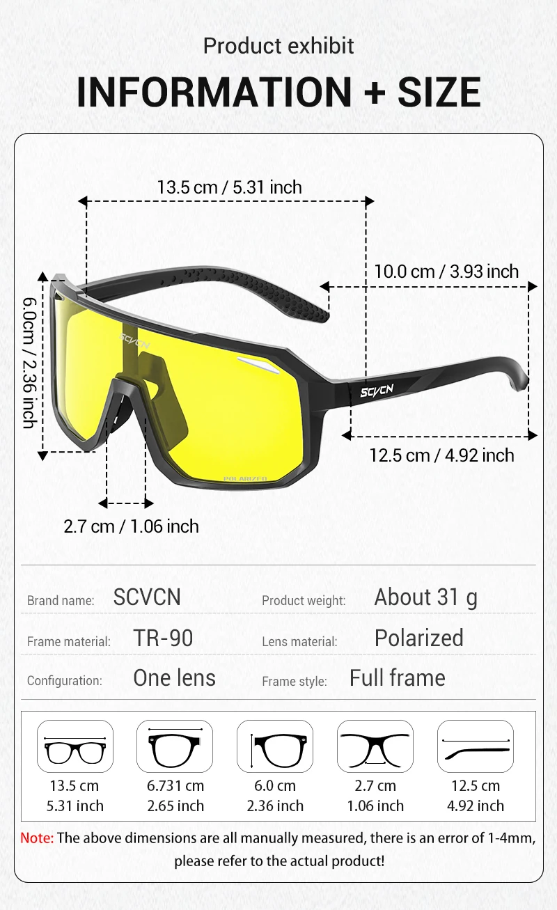 SCVCN Angebot Polarisierte Gelbe Nachtsichtbrillen Radsport-Sonnenbrillen Outdoor-Sportbrillen für Damen und Herren Fahrrad-Fahrbrillen – Detail 10