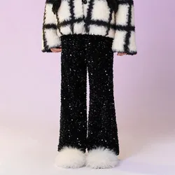 Children Clothing for Girls Spring and Autumn 2026 New Cotton Velvet Sequin Embroidered Pants Fashion Bellbottom Pants Girls