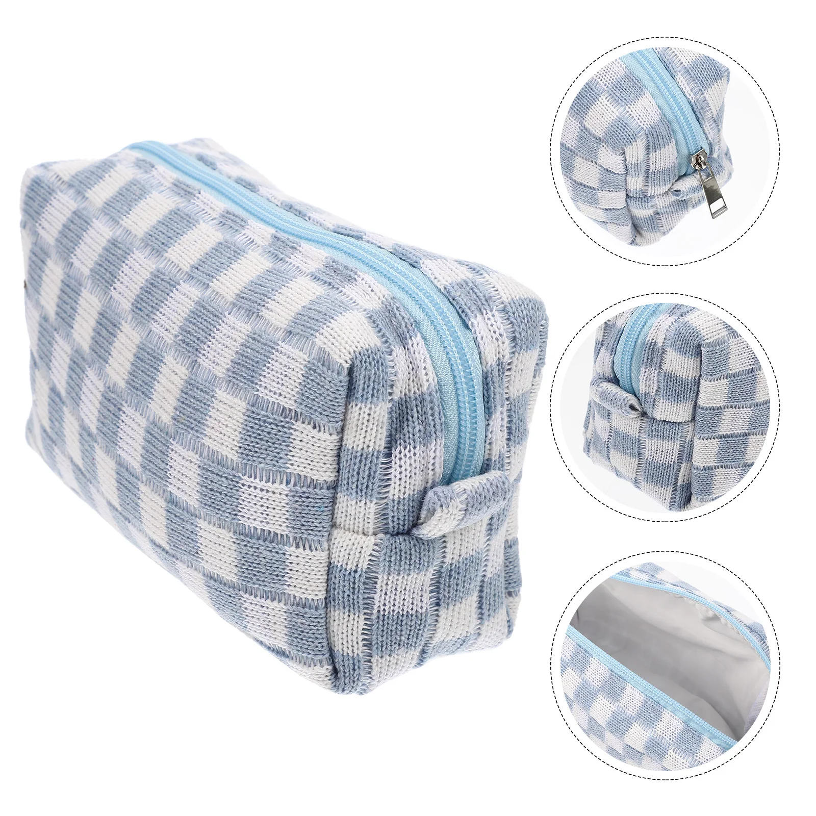 

Checkered Bag Large Capacity Woolen Yarn Makeup Pouch Travel Toiletry Storage Bag Travel Makeup Pouch