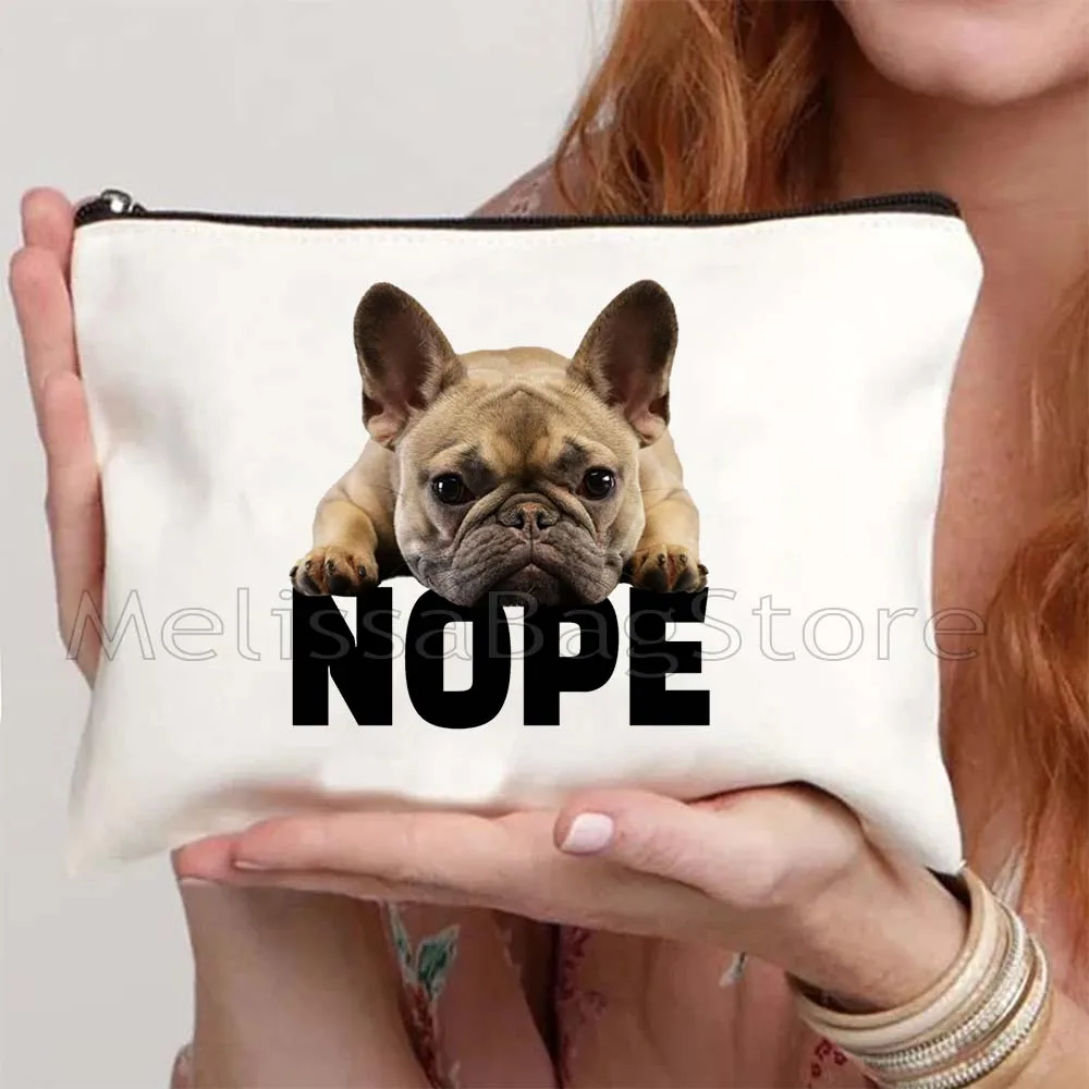 Funny Dachshund Dog Cute Heart English Bulldog Nope French Bulldog Gifts Canvas Cosmetic Makeup Bag Pencil Case Zipper Pouch