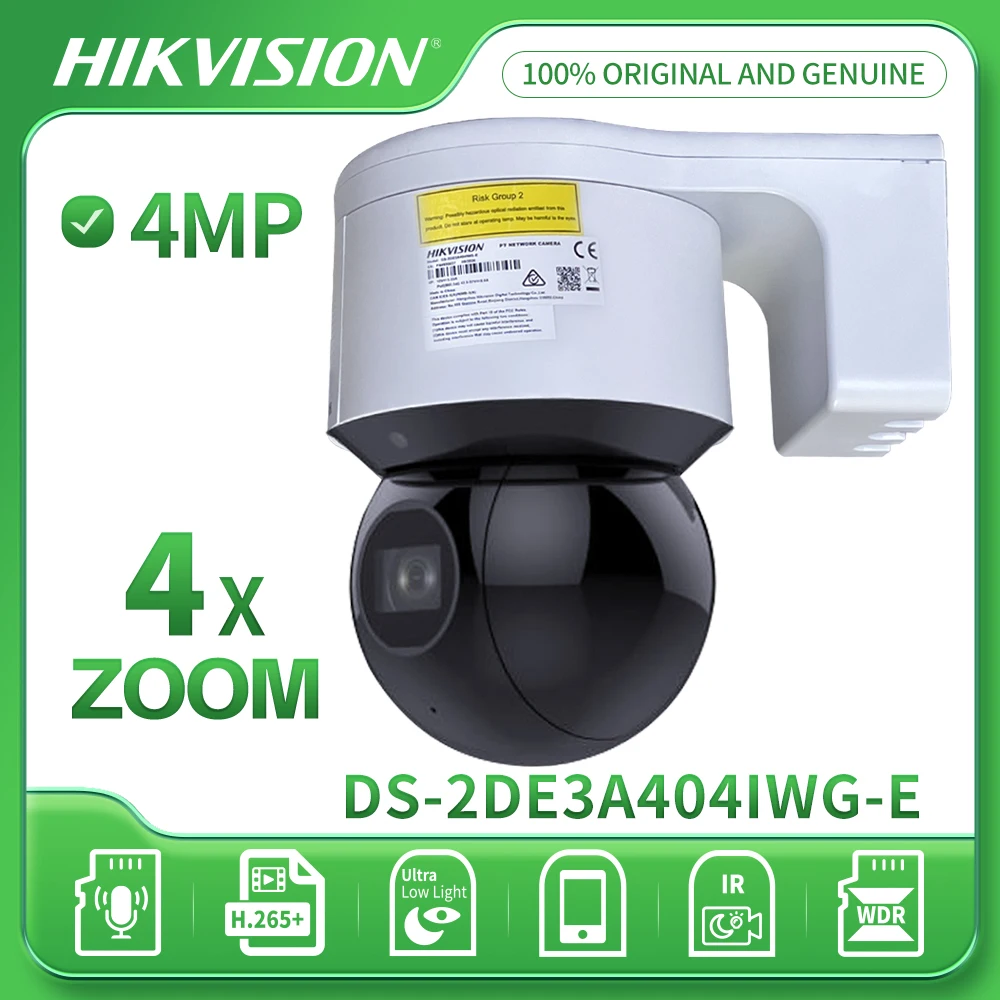 Hikvision DS-2DE3A404IWG-E كاميرا شبكة مراقبة صغيرة PT قبة 4MP 4x زووم بصري الأشعة تحت الحمراء كشف المركبات البشرية Darkfighter ميكروفون مدمج #2