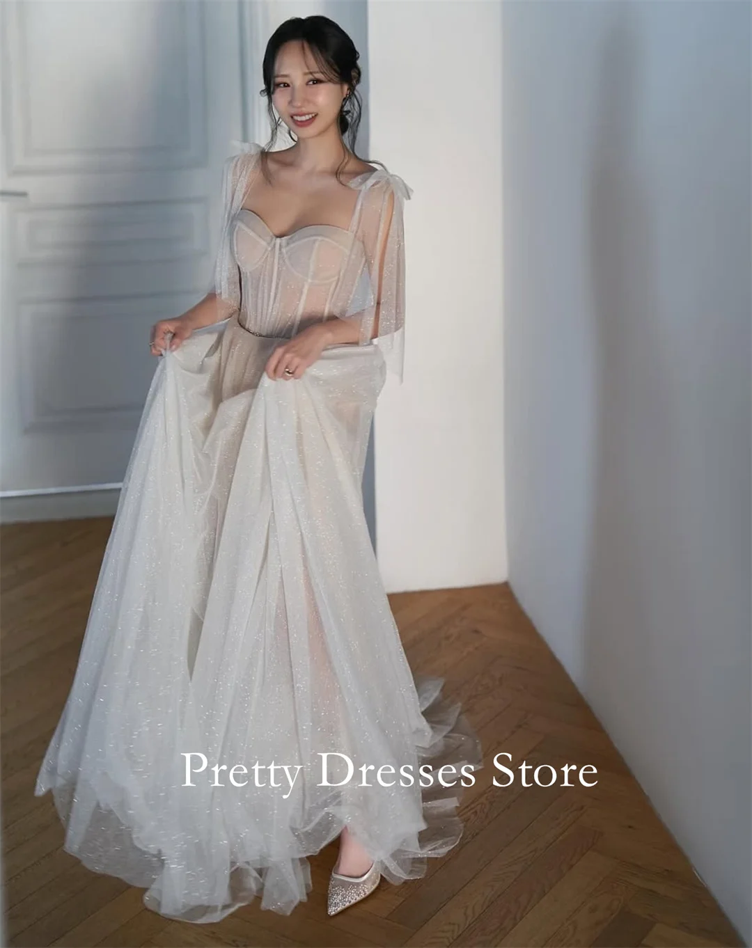 

Spaghetti Straps Elegant 2025 Style Garden Customized Ivory A-Line Glitter Tulle Wedding Dresses Corset Bride Growns Party Women