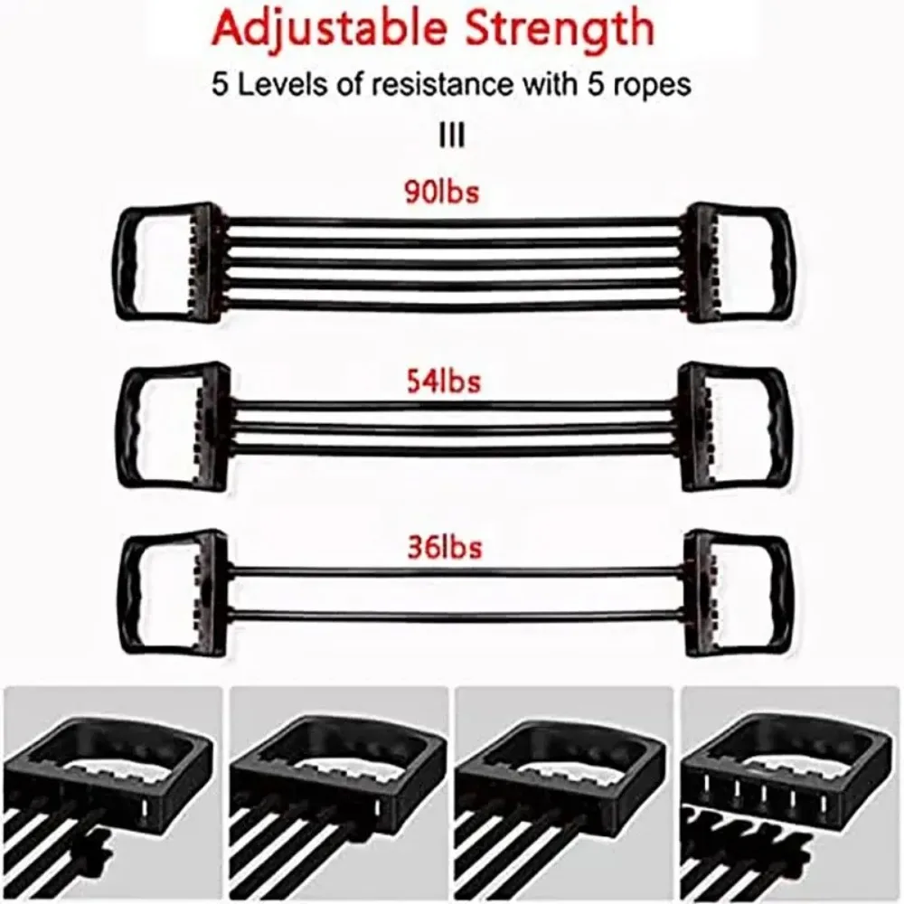 Full Body Workout Set - Chest Expander with 5 Removable Resistance Bands for Pilates, Push Ups, and Muscle Training - Strengthen