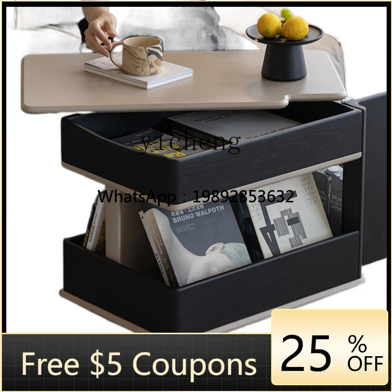 

ZC Coffee Table Dark Jade Black Solid Wood Lifting Coffee Table Living Room Home Mobile Side Cabinet