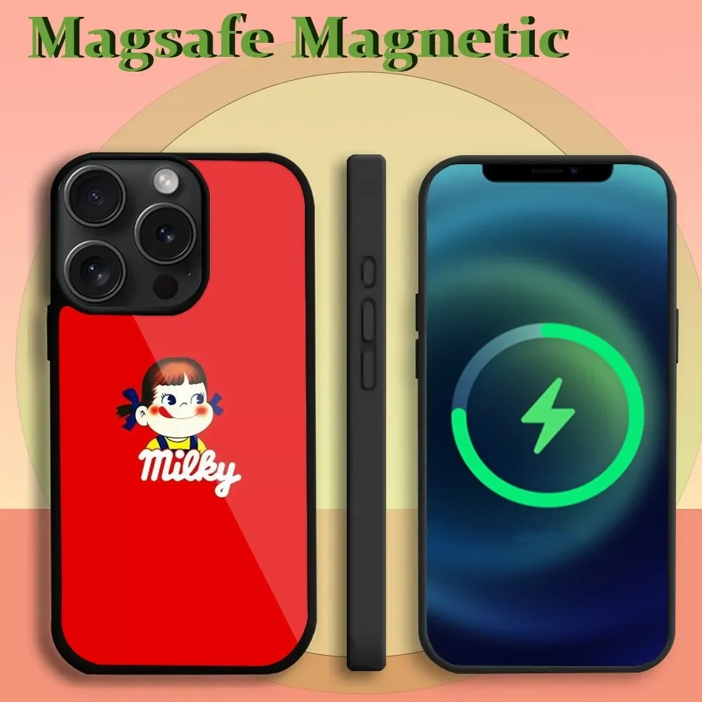 Fujiya Milky Peko-chan  Phone Case For iPhone 11 12 13 14 15 Plus Pro Max Magsafe Magnetic Wireless Charging Cover