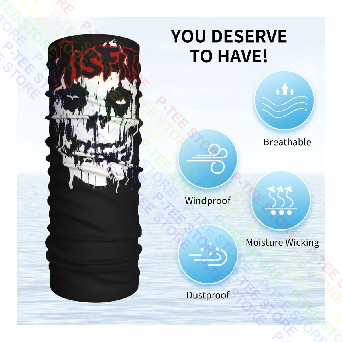 Misfits Splatter Punk Rock Dig Up Bones Skull Kill Neck Gaiter Bandana Scarf Face Mask Hiking Running Multifunctional