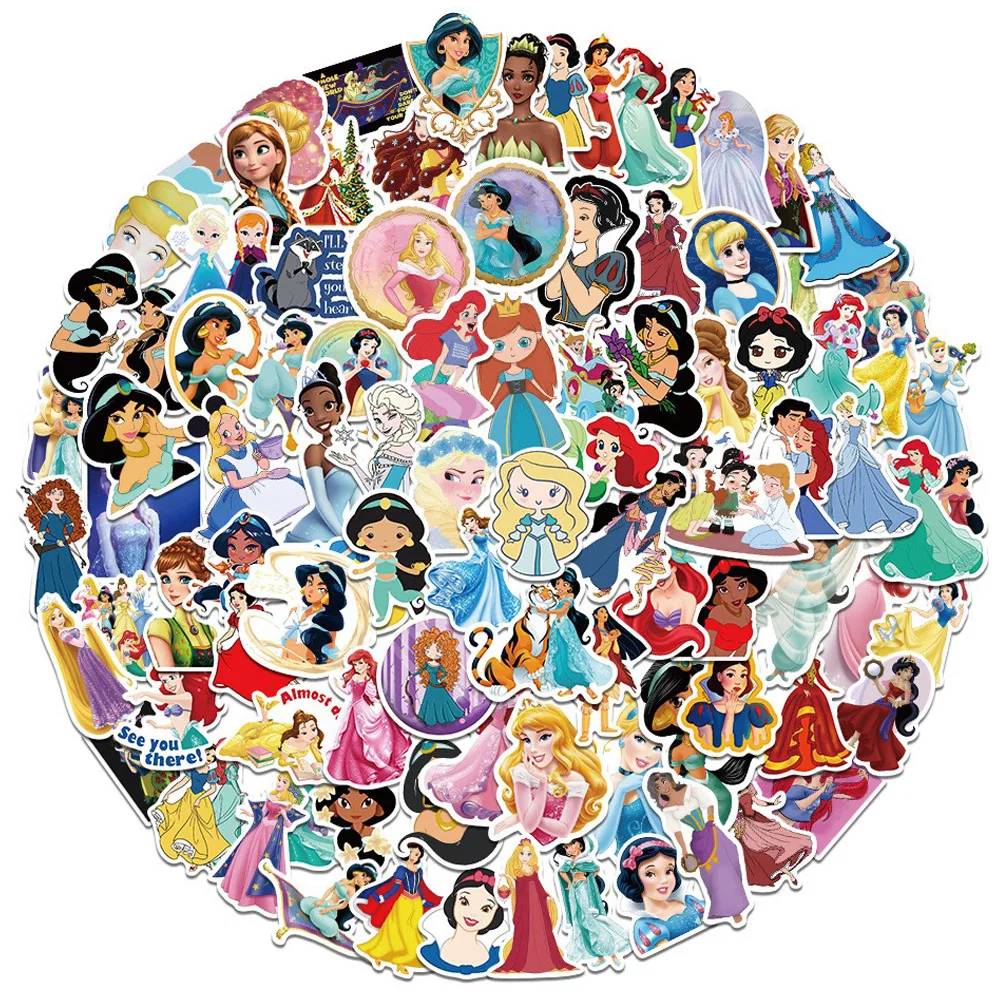 

10/30/50/100Pcs Disney Princess Cartoon Stickers Frozen Anna Elsa Cinderella Ariel Snow White Cute Sticker Decals Kids Toy Gift