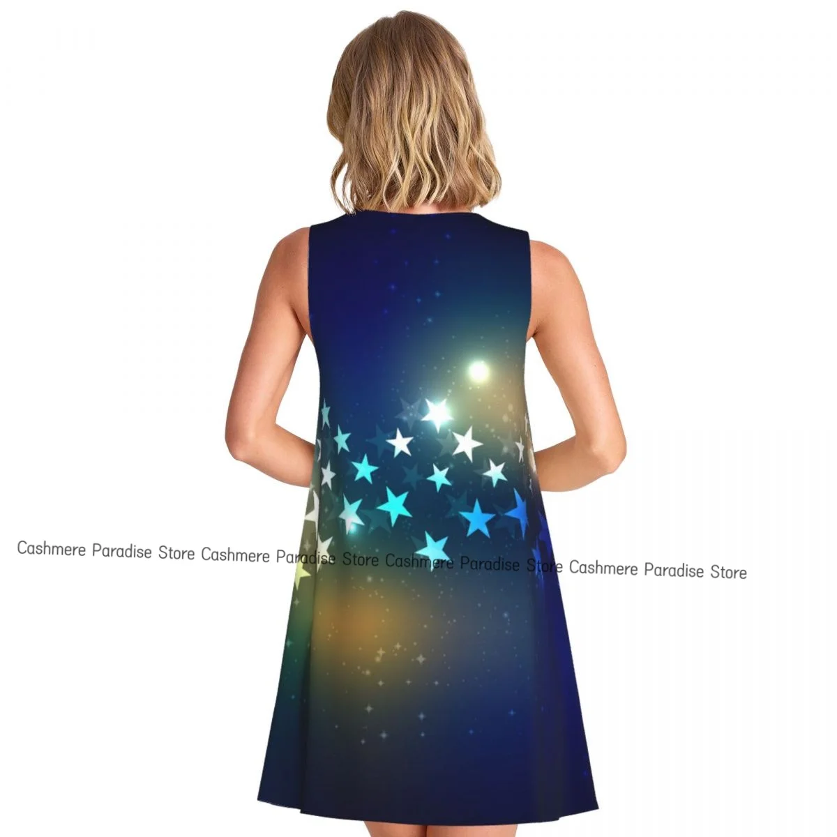 فستان نسائي ستارز صيفي كاجوال فساتين تي شيرت لتغطية الشاطئ فستان بدون أكمام #2