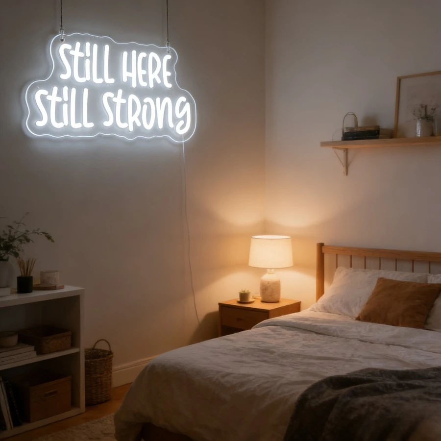 Still Here Still Strong Neon Sign LED Light Decor USB Rechargeable Wall Art Night Light for Bedroom Living Room Desk Gift