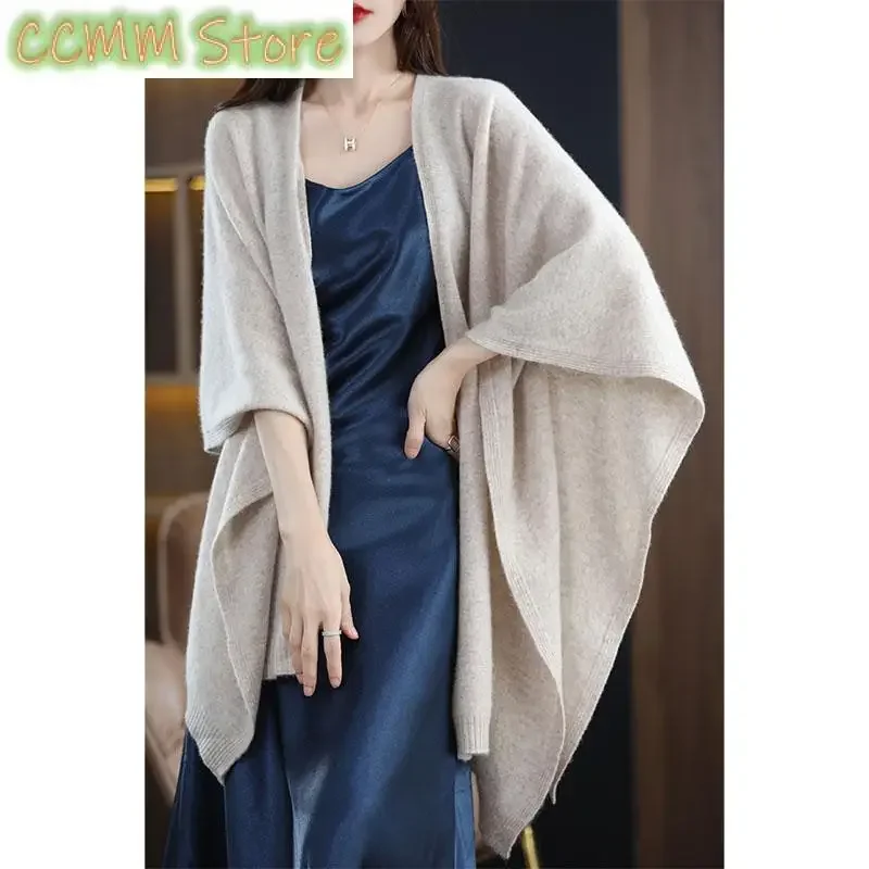 

Новая высококачественная кашемировая накидка, женский кардиган большого размера, шарф-накидка, свитер большого размера, однотонная свободная вязаная накидка из 100% шерсти