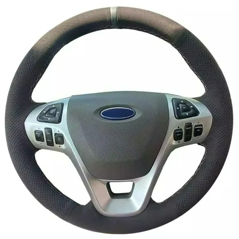 

Hand-stitched black suede car steering wheel cover For Ford Explorer 2011-2019 Edge 2011-2014 Taurus 2013-2019 Car Interior