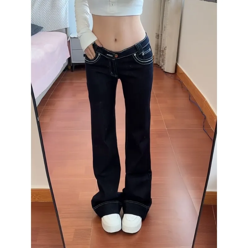 

American Retro High Street Low Waist Flare Jeans Women Slim Fit Hip Lifting Washed Comfortable Blue Cotton Denim Pants 2026 New