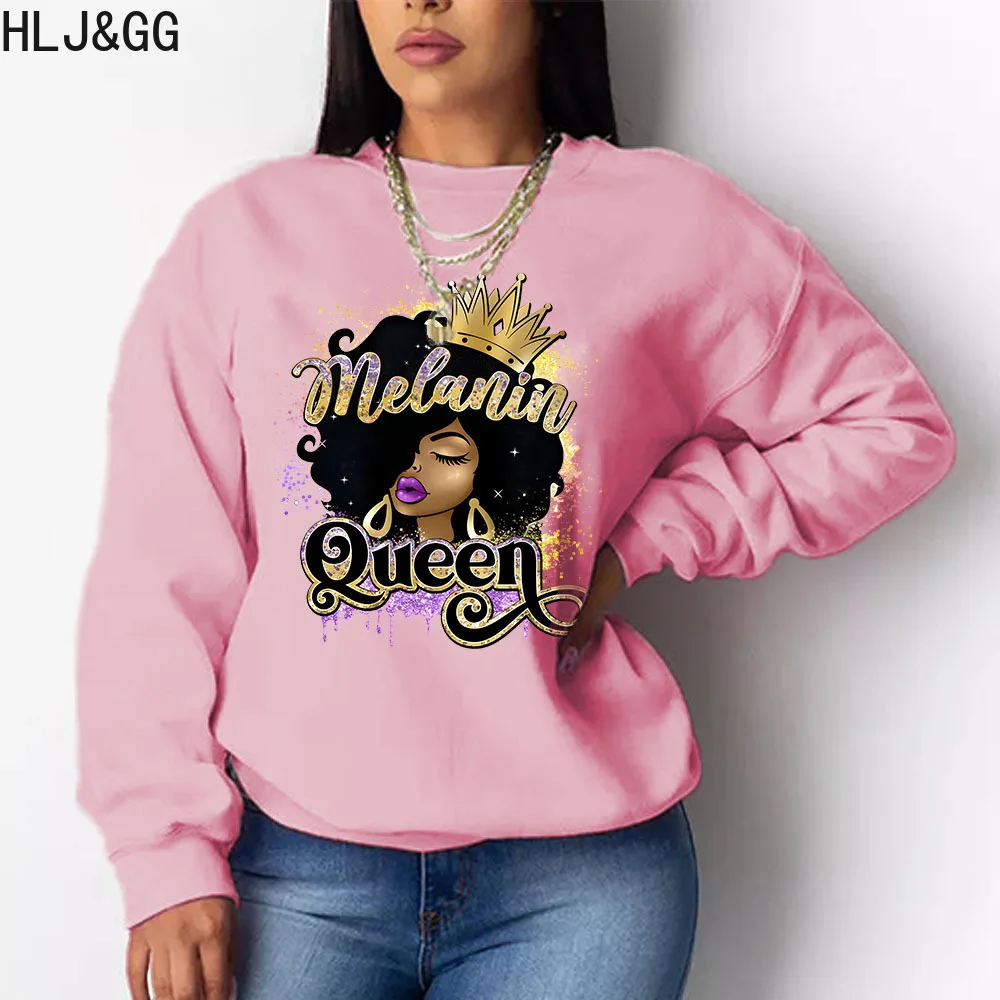 Hlj & Gg Lente Patroon Brief Print Losse Sweatshirts Vrouwen Ronde Hals Lange Mouw Bijpassende Tops Casual Dames Sportieve Streetwear