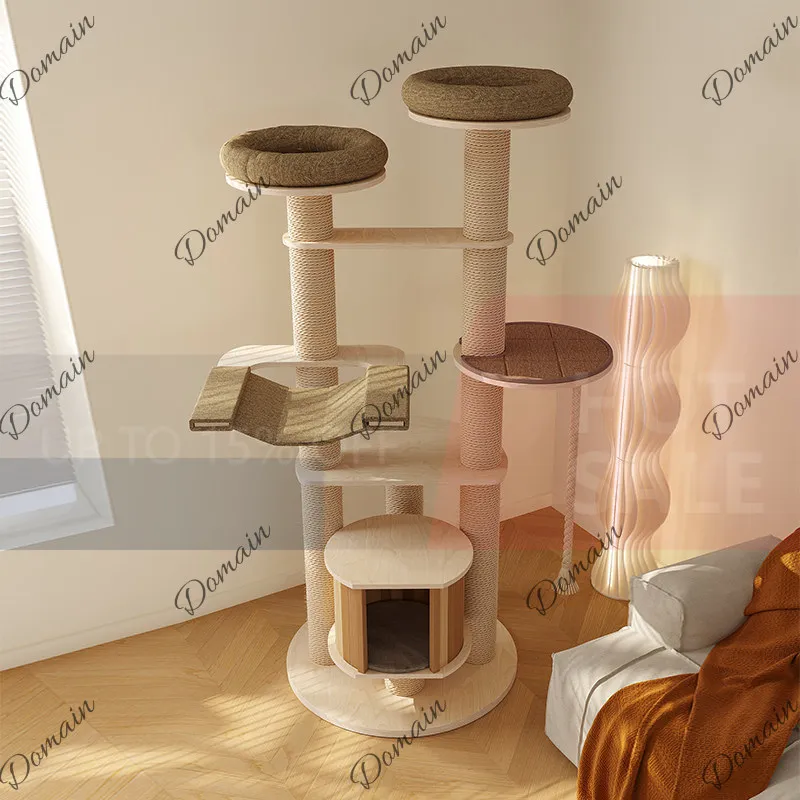 Z43 Solid wood cat climbing frame shelf with cat nest large toy tree integrated cat scratch column