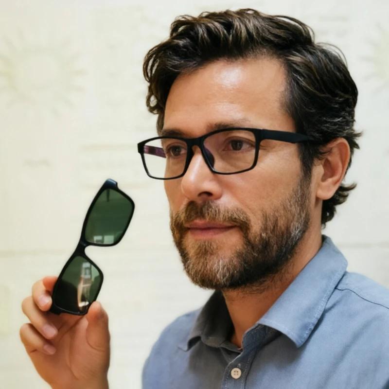 

Men's 010 ULTEM Rectangle Glasses Frame with Magnetic Clip-On Removable Polarized Sunglasses Myopia & Hyperopia Optical Glasses