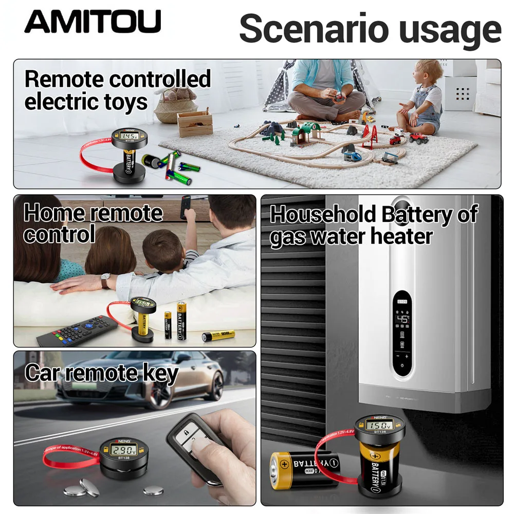 AMITOU BT138 شاشة رقمية كاشف مستوى البطارية C D AA AAA زر خلية ليثيوم اختبار المحمولة عرض اختبار قوة البنك الكاشف