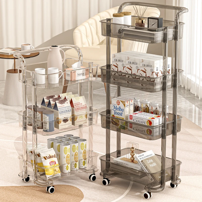 

Transparent small cart in the living room, ultra narrow sofa, with floor to ceiling narrow seam snack storage