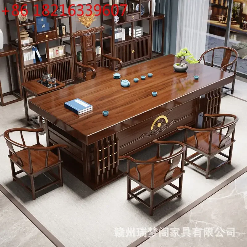 New Chinese large board tea table and chair combination one table and five chairs office