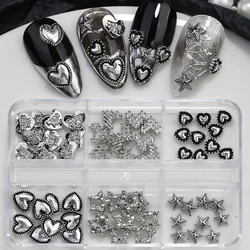 6-Compartment Alloy Heart & Five-Pointed Star Shape Nail Art Charm Boxed Metal Nail Rhinestones Ornament For Girls & Ladies