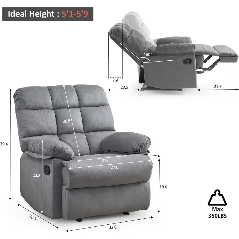 Rocker Recliner Chair,Overstuffed Large Manual Rocking for Adults,Upholstered Comfy Soft Fabric Living Room Reclining Sofa Chair