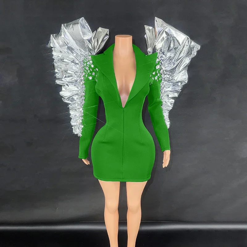 Singer Performance Wear Drag Queen Rave Outfit Multi-Colors Stand Shoulder Steentjes Jurk Overdreven Podium Kostuum