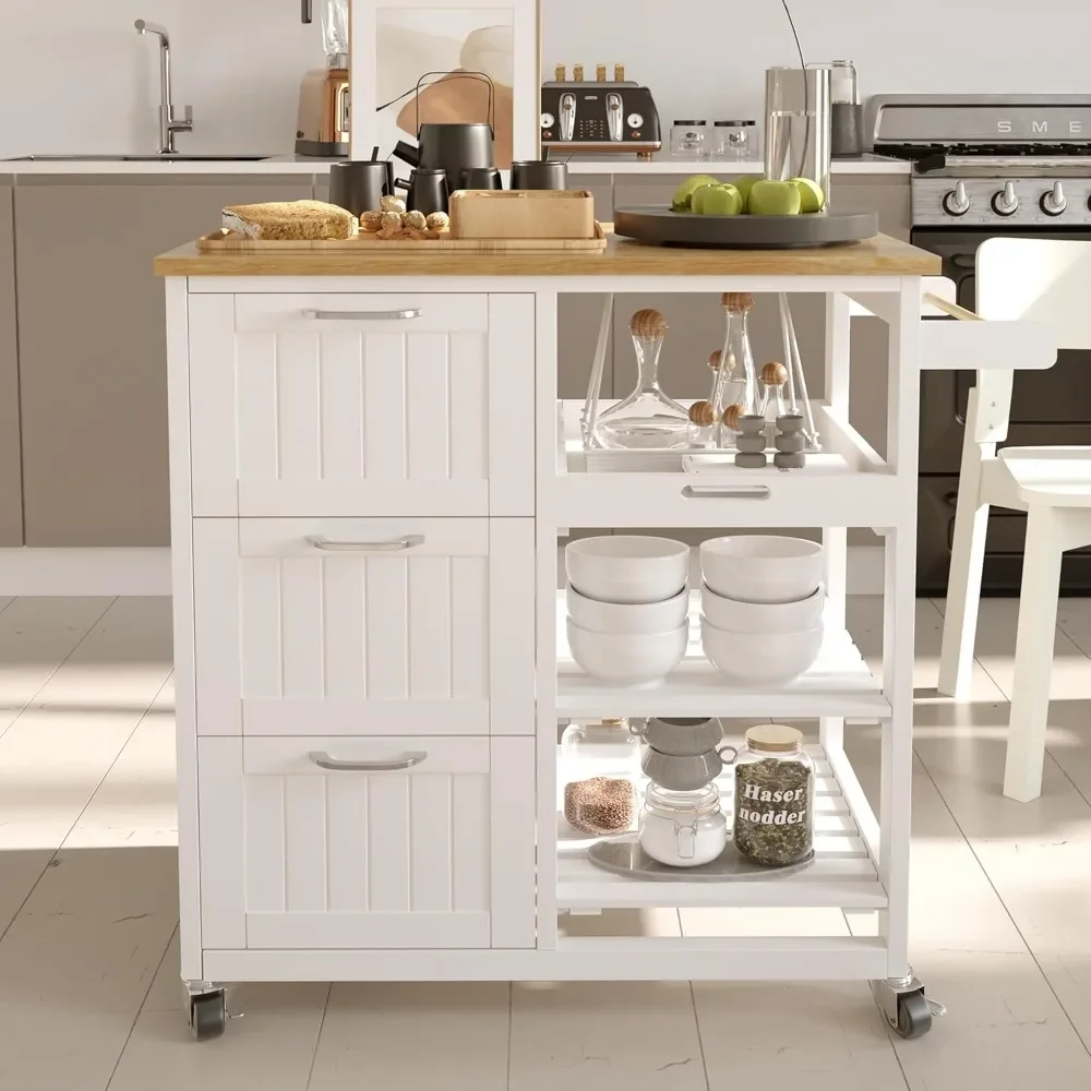 Kitchen Island Cart, Industrial Kitchen Bar and Service Cart with Drawers and Shelves Rolling Wheels Practical Storage Cart