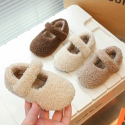 Toddler Kids Round Toe Soft Lambswool Ballet Flats Baby Girls Winter Warm Teddy Fur Mary Janes Child Brand Design Fluffy Shoes