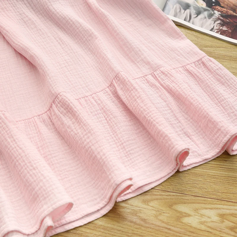 100% Cotton Muslin Women\'S Dress Casual Retro Ruffles Sundress Holiday Beach Party Dresses Female Summer Clothing