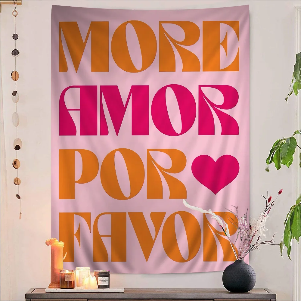 More Amor Por Favor Colorful Tapestry Wall Hanging Hanging Tarot Hippie Wall Rugs Dorm Wall Art Decor