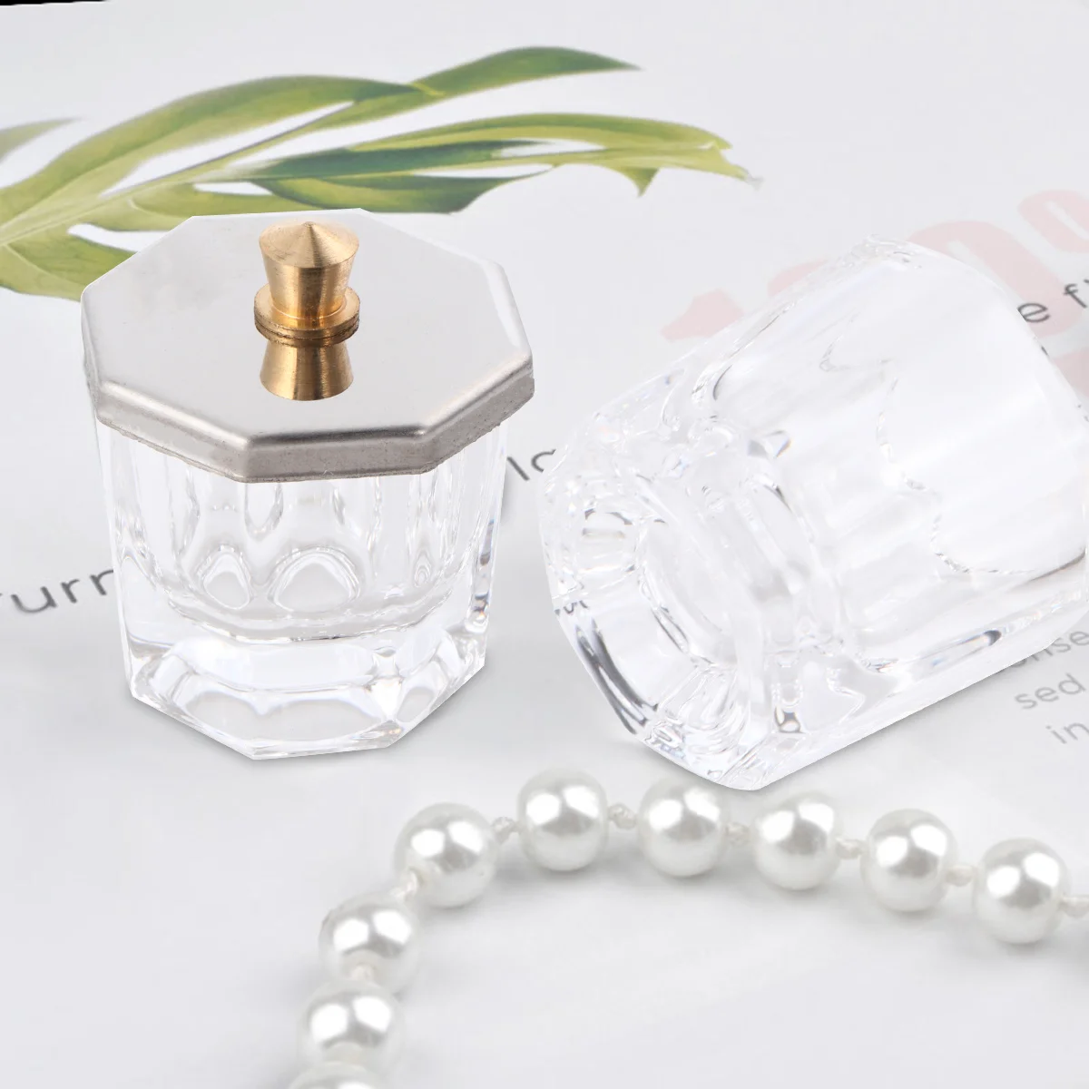 

2pcs Crystal Cups Stainless Steel Glass Transparent Mini Nail Art Liquid Containers Lids For Salon Diy Manicure Dustproof