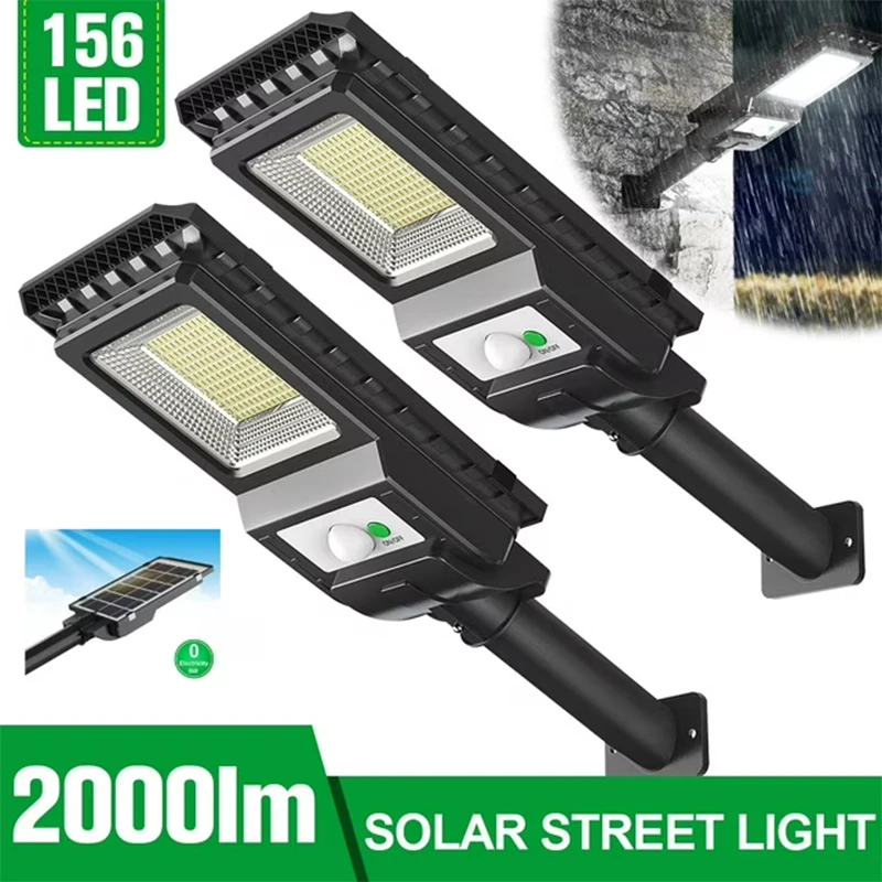 

IP65 Waterproof 2000 Lumens 156 LED Solar Motion Sensor Street Light, 2-Pack