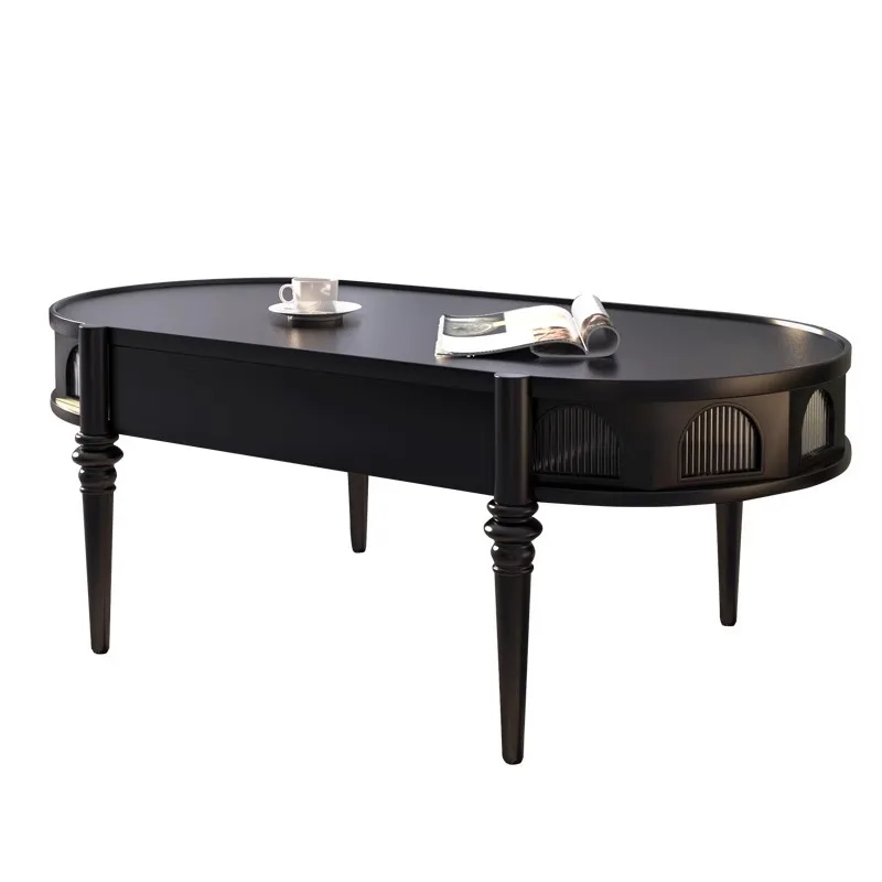 

Solid wood acrylic coffee table drawer storage small apartment French living room low table all solid wood coffee table