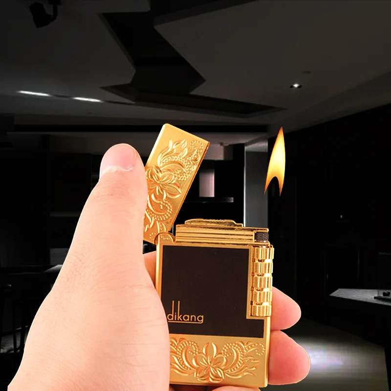 

Langsheng Lighter Inflatable Side Pulley Brass Open Flame Lighter Creative Personality Smoking Gift Cigarette Accessories