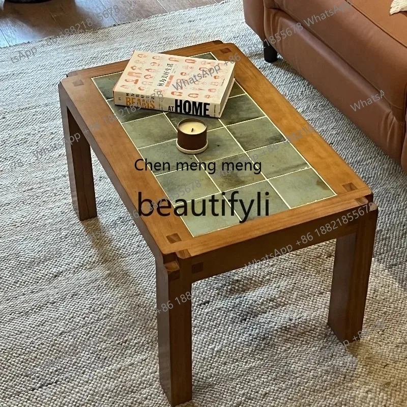 

S7486 ss Solid Wood Living Room Home Vintage Small Coffee Table Italian Handmade Tile Coffee Table