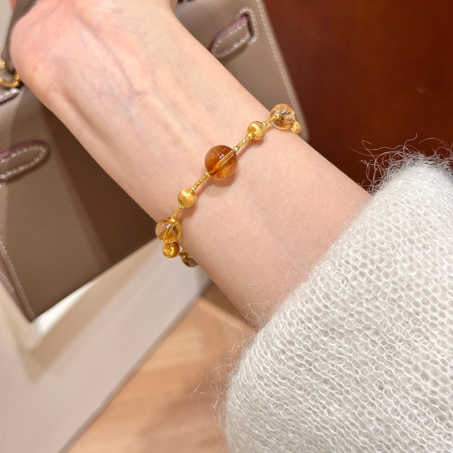 Chinese Style Natural Citrine Handstring Bracelet For Women Handmade Beaded Yellow Crystal Lucky Wealth Blessing Auspicious Gift