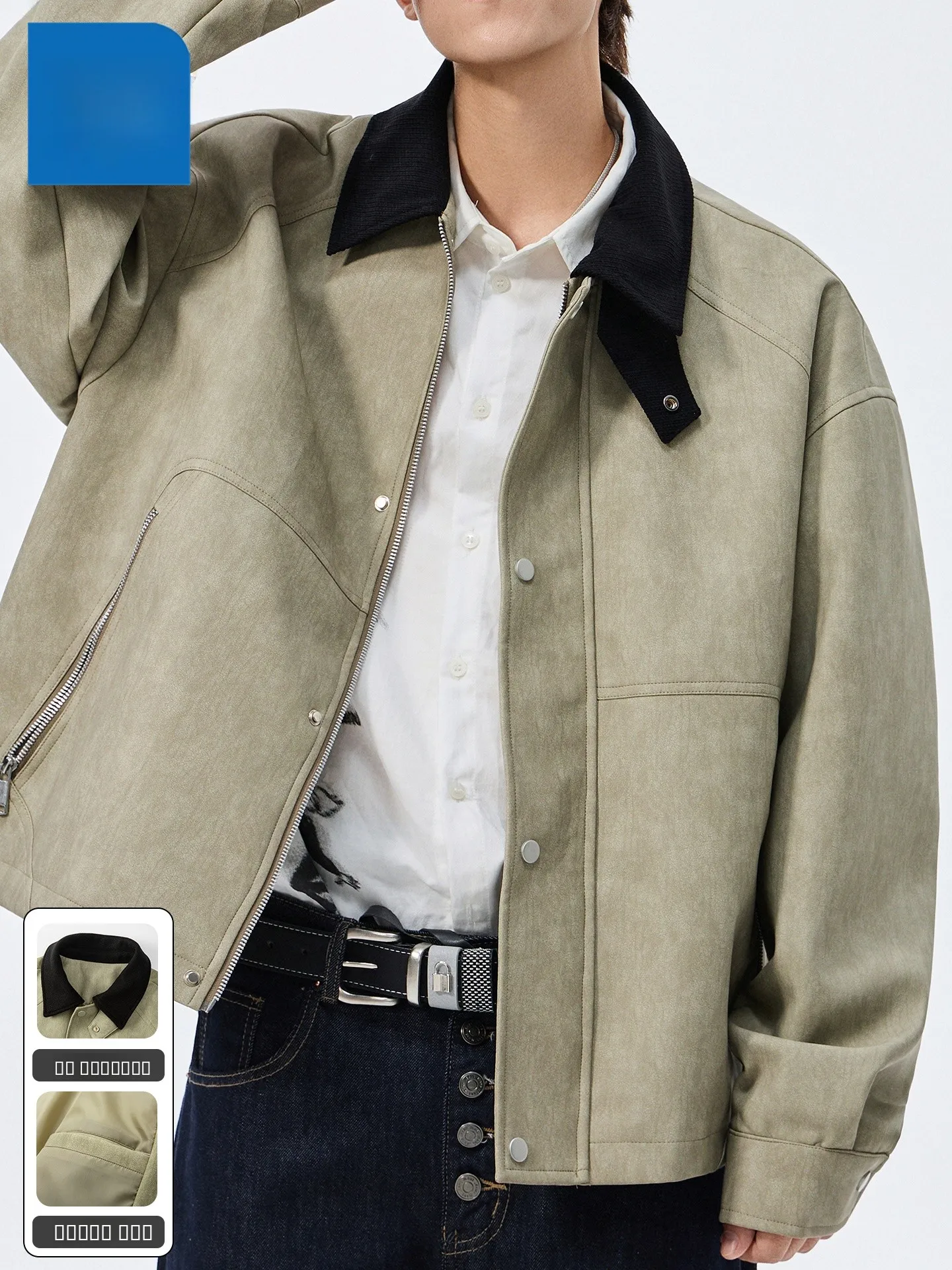 

Jeanswest Trendy Brand Loose Fit PU Leather Jaet Men's Spring Autumn Large Size Motorcycle Outerwear Collar Stand up